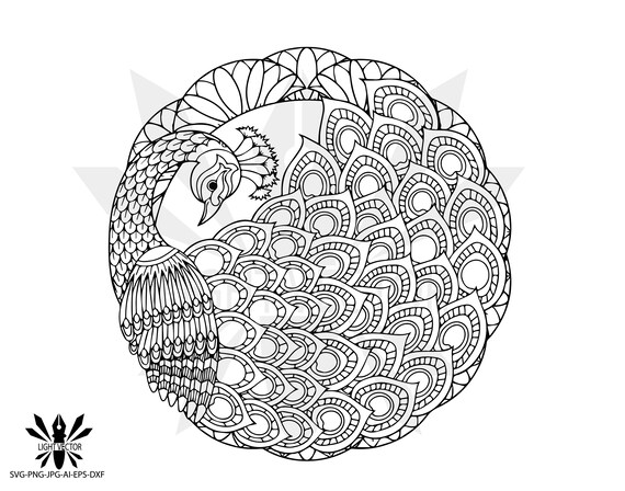 Download Peacock Mandala Zentangle Silhouette Instant Download Etsy