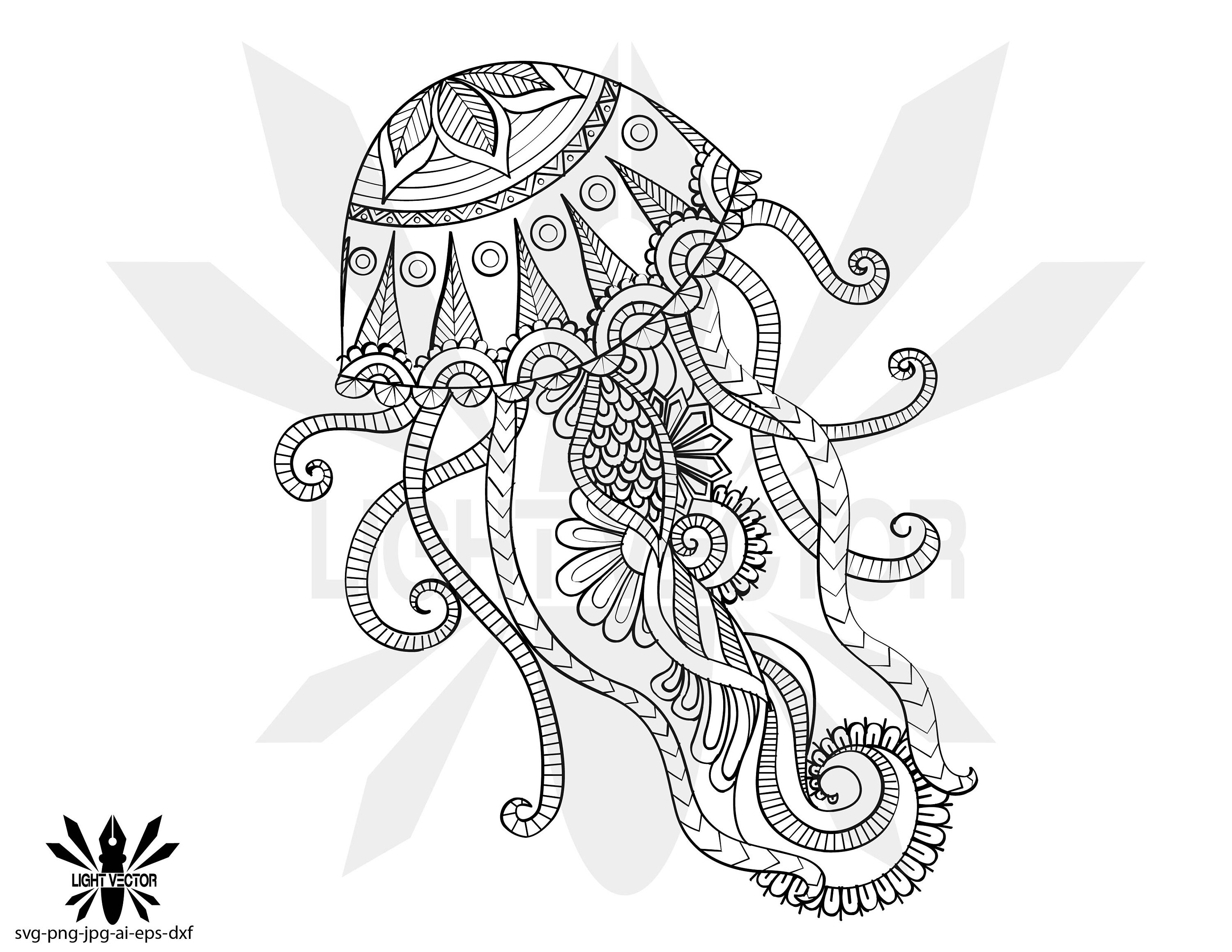 Download Jellyfish Mandala Zentangle Silhouette Instant Download Etsy PSD Mockup Templates