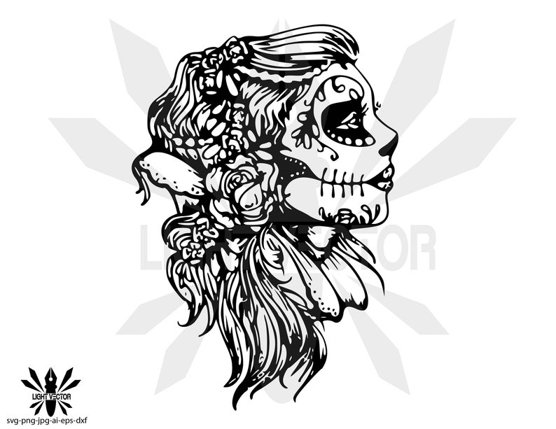 Download Woman sugar skull mandala zentangle silhouette INSTANT | Etsy