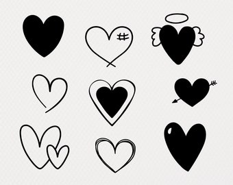9 hand drawn heart Clip Arts | Silhouette SVG | Cricut SVG | Jpeg Png Dxf Eps Pdf