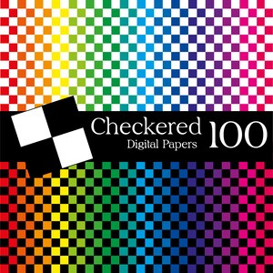 100 checkered patterned rainbow digital papers for personal commercial use