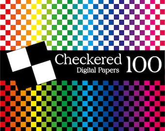100 checkered patterned rainbow digital papers for personal commercial use