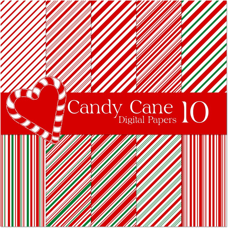10 Christmas candy cane patterned digital scrapbook papers for Etsy