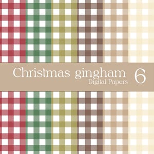 6 christmas gingham patterned digital scrapbook papers for personal and commercial use