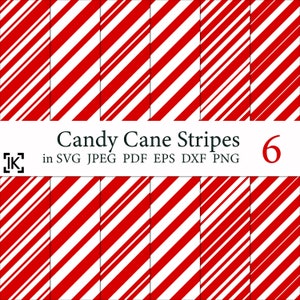 6 Red Seamless Digital Candy Cane Stripes in Svg Jpeg Png Dxf Eps Pdf Formats