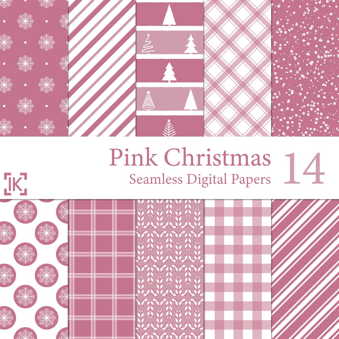 14 Seamless Pink Christmas Digital Scrapbook Papers for Personal and ...