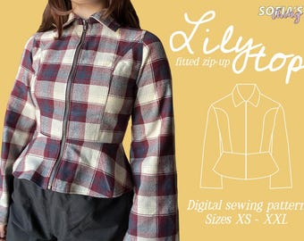 haut d'inspiration vintage | Coupe ajustée | Patron de couture numérique PDF | TP-XXL | Facile