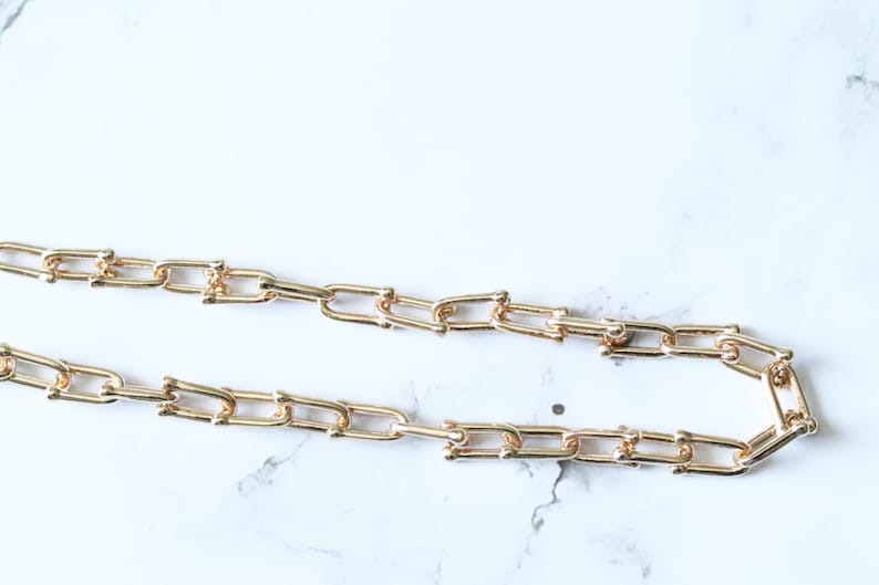 Thick Rectangle Chunky Large Paperclip Link Chain Necklace Layered Punk Chain Necklace Set Herringbone 14k Gold Plated Choker
