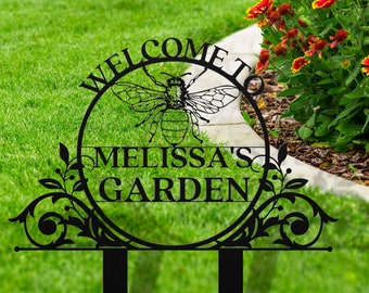 Personalized Honey Bee Metal Garden Sign, Custom Bee Decor