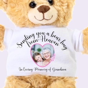 Memory Teddy Bear - Sending A Hug, Cuddle From Heaven, Memory Gift, Memorial Photo Gift, Bereavement, Loss of Loved One Gift, Sympathy Gift