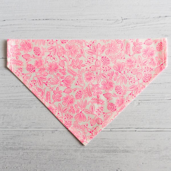 Slip-Over Collar Dog Bandana w/ Floral Print// 100% cotton // Neon Pink Print // Rifle Paper Co. // Dog Accessory // Dog Neckwear