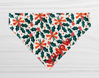 Personalized Slip-Over Collar Dog Bandana- 100% Cotton Fabric - Holly Jolly Christmas - Dog Gift - Custom Dog Bandana Neckwear