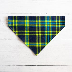 Blue and Green Cotton Flannel Brushed Cotton Over Collar Dog Bandana