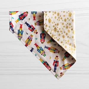 Personalized Reversible Slip-Over Collar Dog Bandana- 100% Cotton - Nutcracker and Starry Night Cream Rifle Paper Co Fabric - Christmas