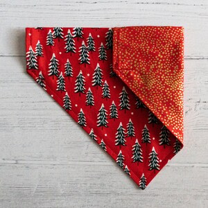 Fir Trees and Menagerie Red Cotton Fabric Slip Over Collar Dog Reversible Bandana // Rifle Paper Co