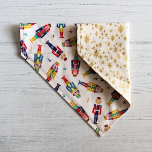 Nutcrackers and Starry Night Cream Cotton Fabric Slip Over Collar Dog Reversible Bandana // Rifle Paper Co
