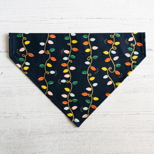 Holiday Lights Metallic NAVY BLUE Cotton Fabric Slip Over the Collar Dog Bandana / Cat Bandana / Puppy Gift