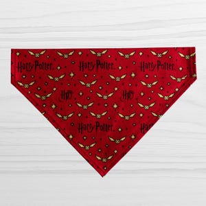 Burgundy Golden Slip-Over Collar Dog Bandana - 100% Cotton - Golden Snitch on Red LICENSED Harry Potter Fabric - Dog Gift