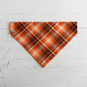 Orange/ Black Brushed Flannel Plaid Over- Collar Dog Bandana / Fall / Holidays LAST IN STOCK