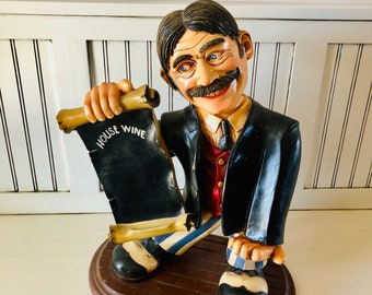 Vintage House Wine Man Collectible Statue Wine Holder Signed by Peter Mook 18" Tall