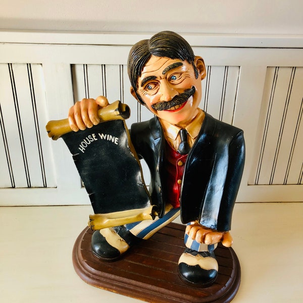 Vintage House Wine Man Collectible Statue Wine Holder Signed by Peter Mook 18" Tall