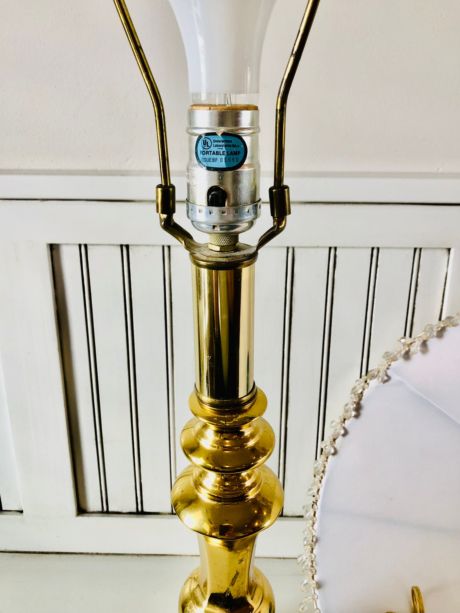 Vintage Solid Brass Table Lamp W/beaded Shade - Etsy