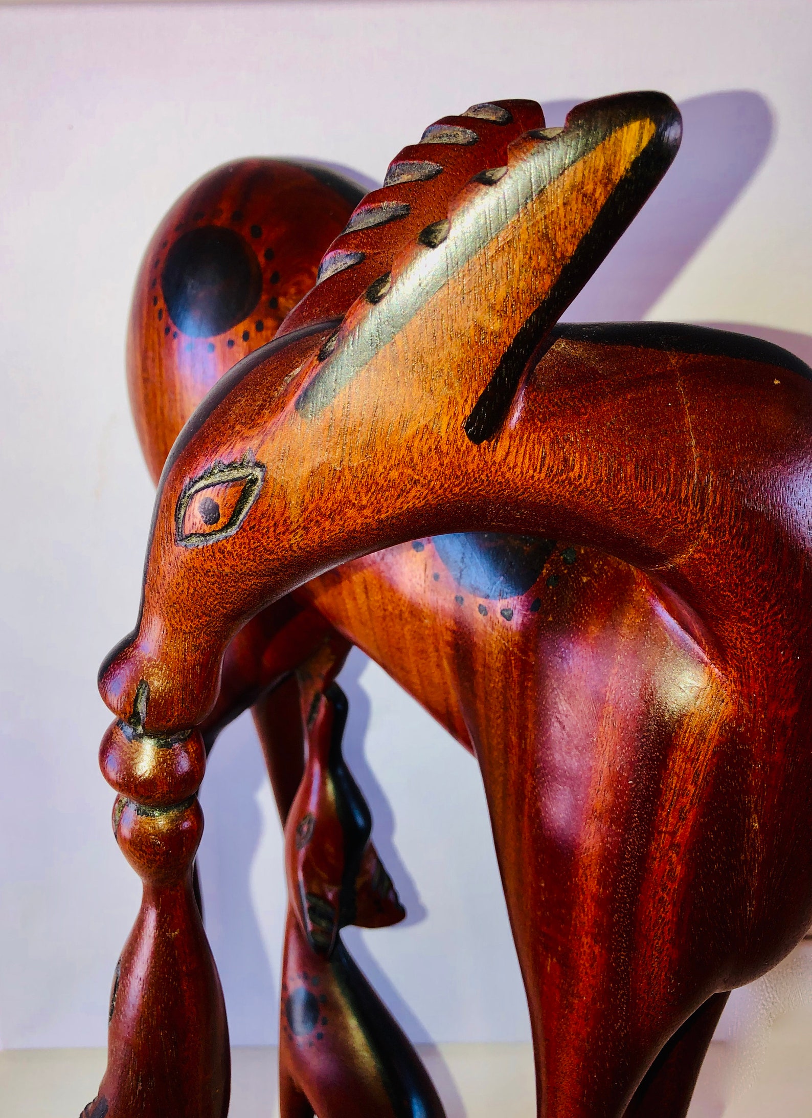 Vintage African Solid Wood Carving of a Deer nursing Twin Etsy