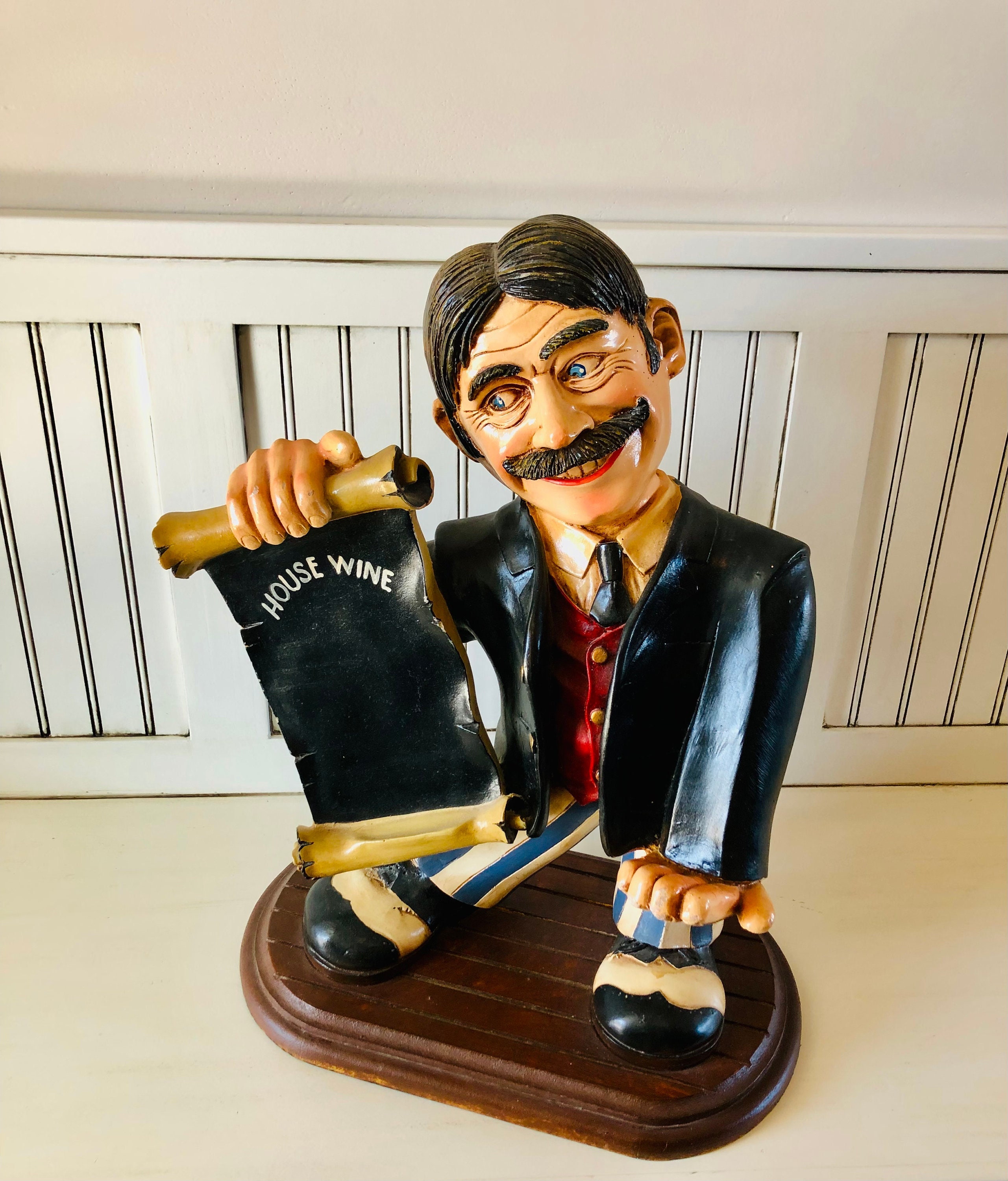 Vintage House Wine Man Collectible Statue Wine Holder Signed by