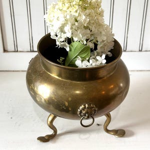 Vintage Brass Footed Bowl with Lion Heads - Boho Brass, Eclectic Decor