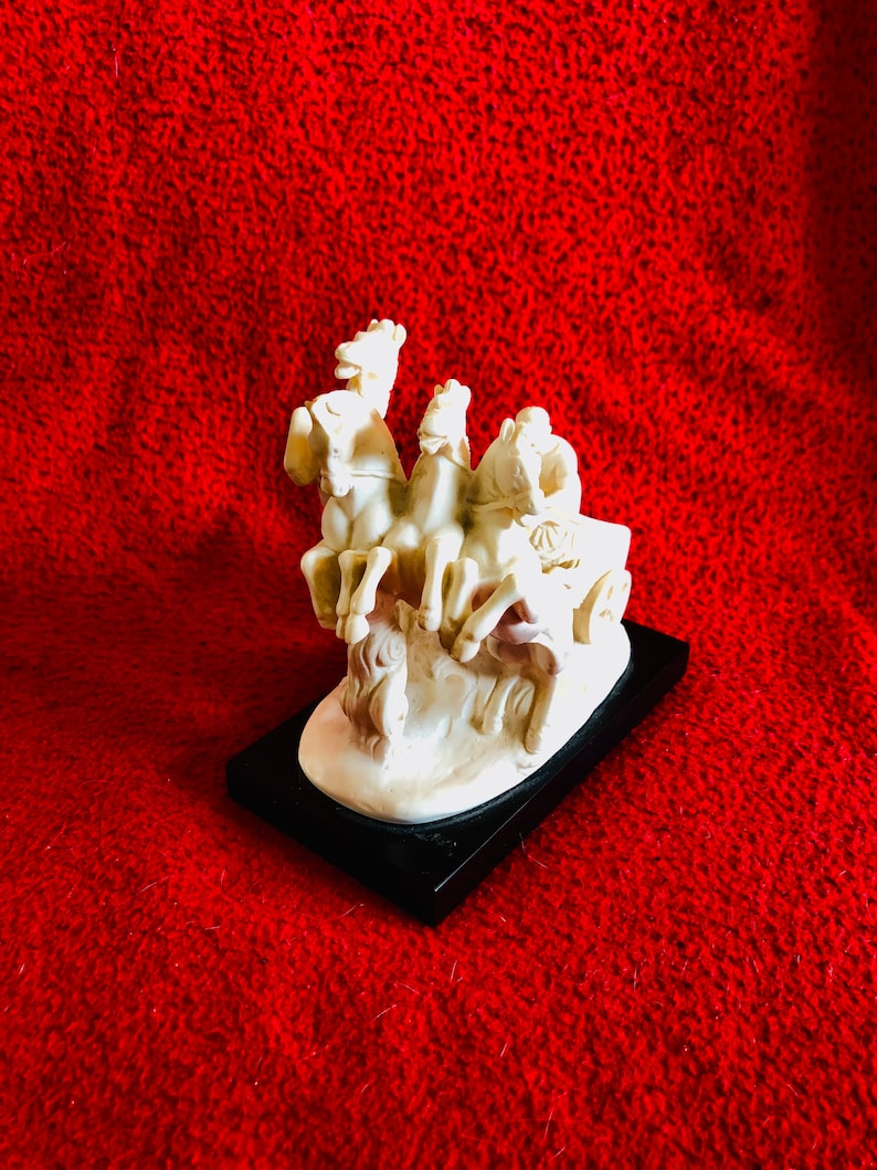 G. Ruggeri Vintage Alabaster Statue of a Roman Man in a Chariot Pulled