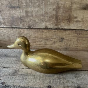 vintage Solid Brass Duck Figurine, paper weight, 8.5&quot; long