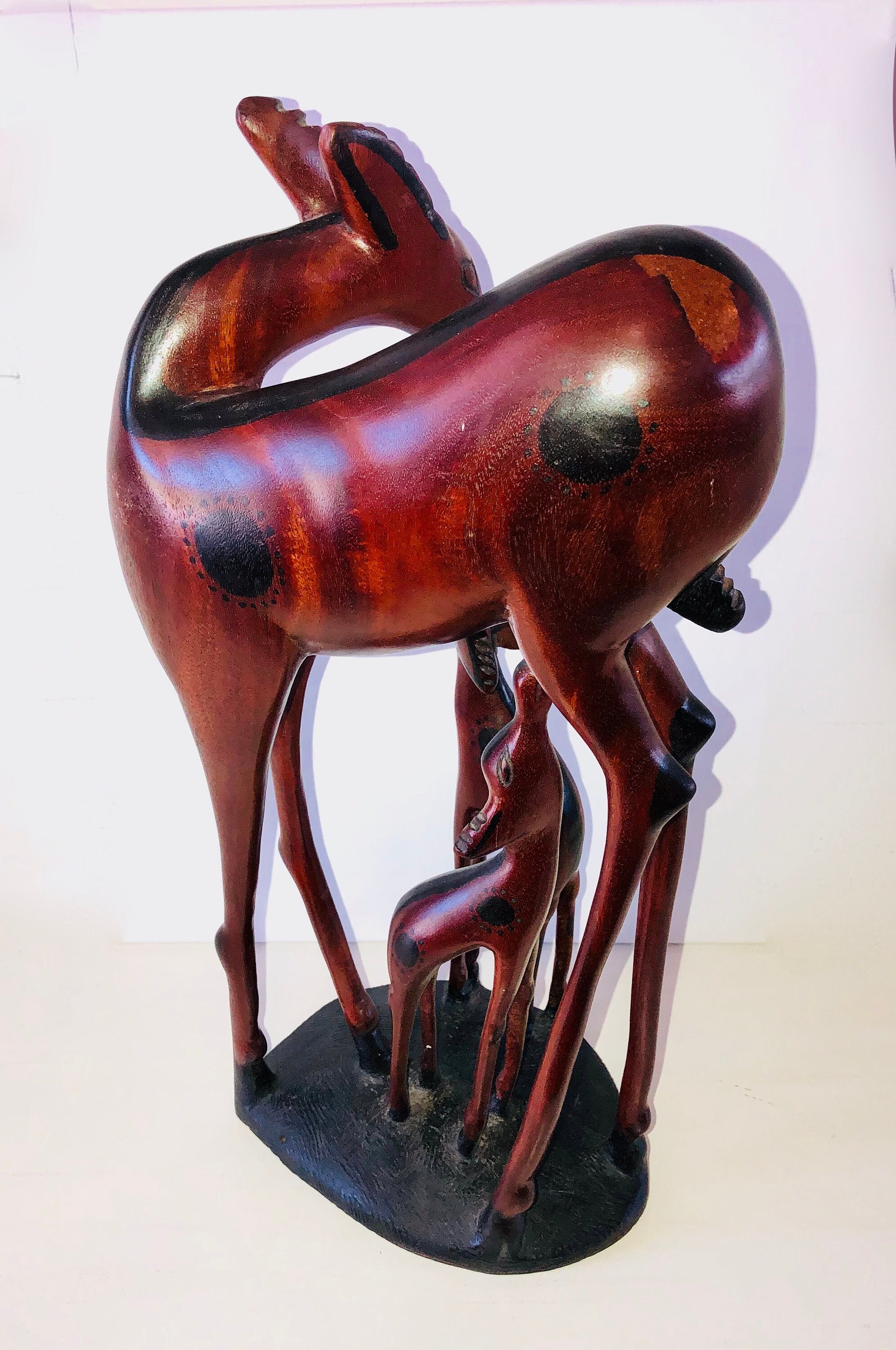 Vintage African Solid Wood Carving of a Deer nursing Twin Etsy
