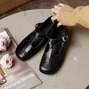 Black Round Toe T-strap Ballet Flats,Mary Jane Shoes,Ankle Strap Shoes,Dress Shoes,Black Mary Jane,Black Women Shoes,Brown Mary Jane Flats