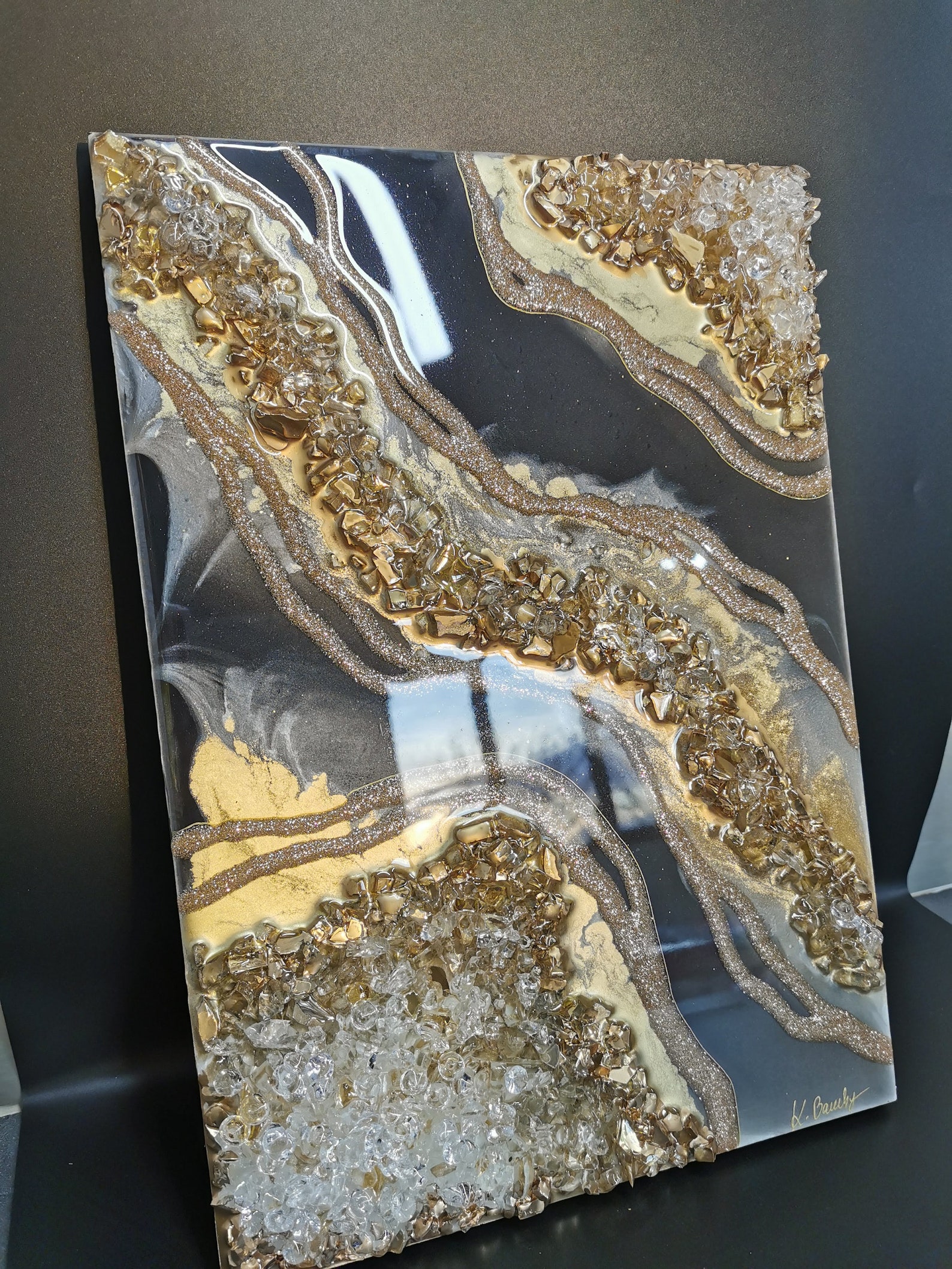 Geode Epoxy Resin Art Black / Grey / Gold 30x 40cm Etsy