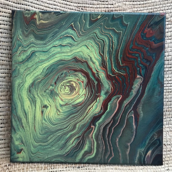 The Burrowing Owl  12” X 12” X 1/2” Abstract Flow Art Acrylic Pour Painting Original