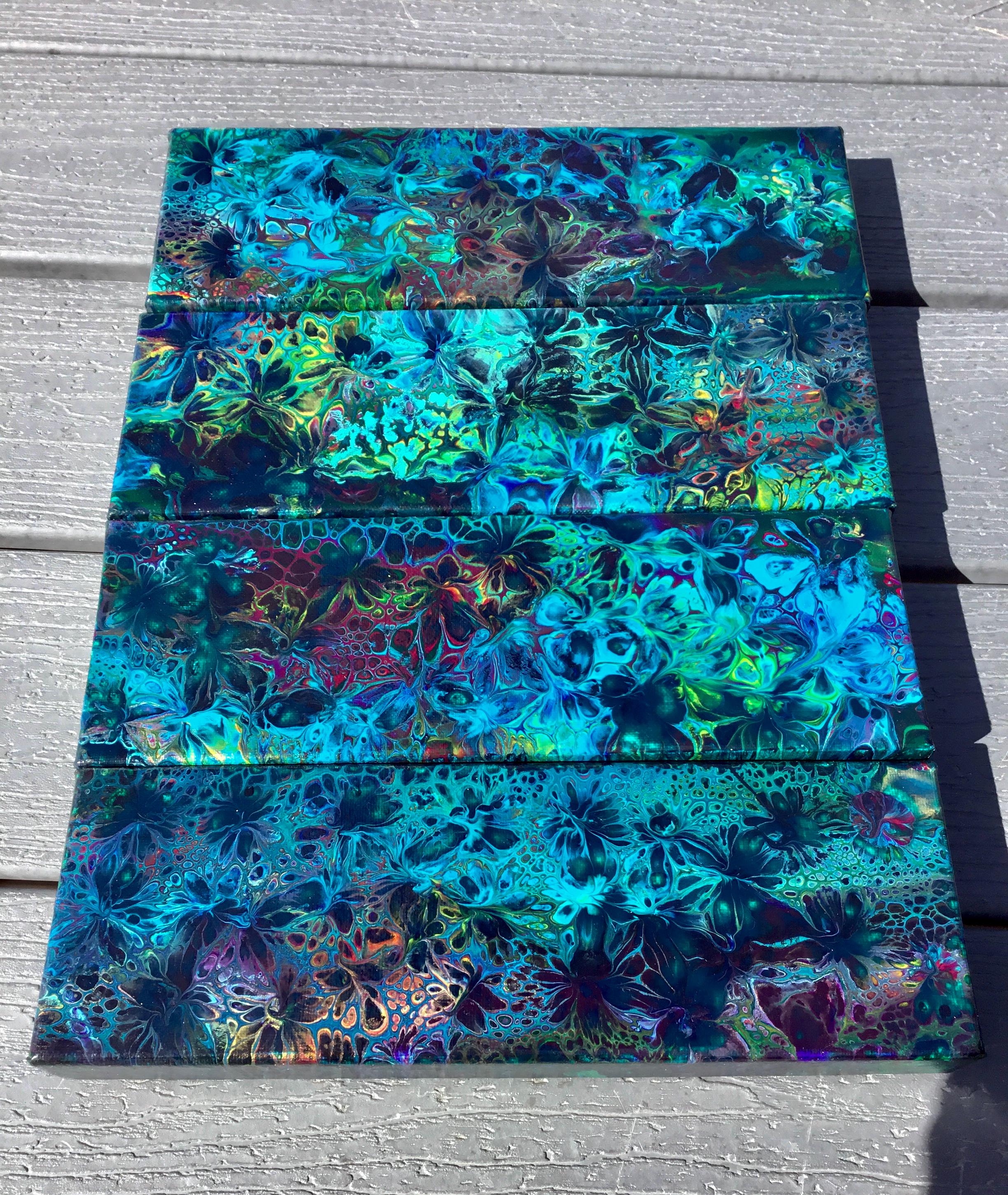 Devine Blue Garden Botanicals Set Original Abstract Acrylic Fluid Pour ...