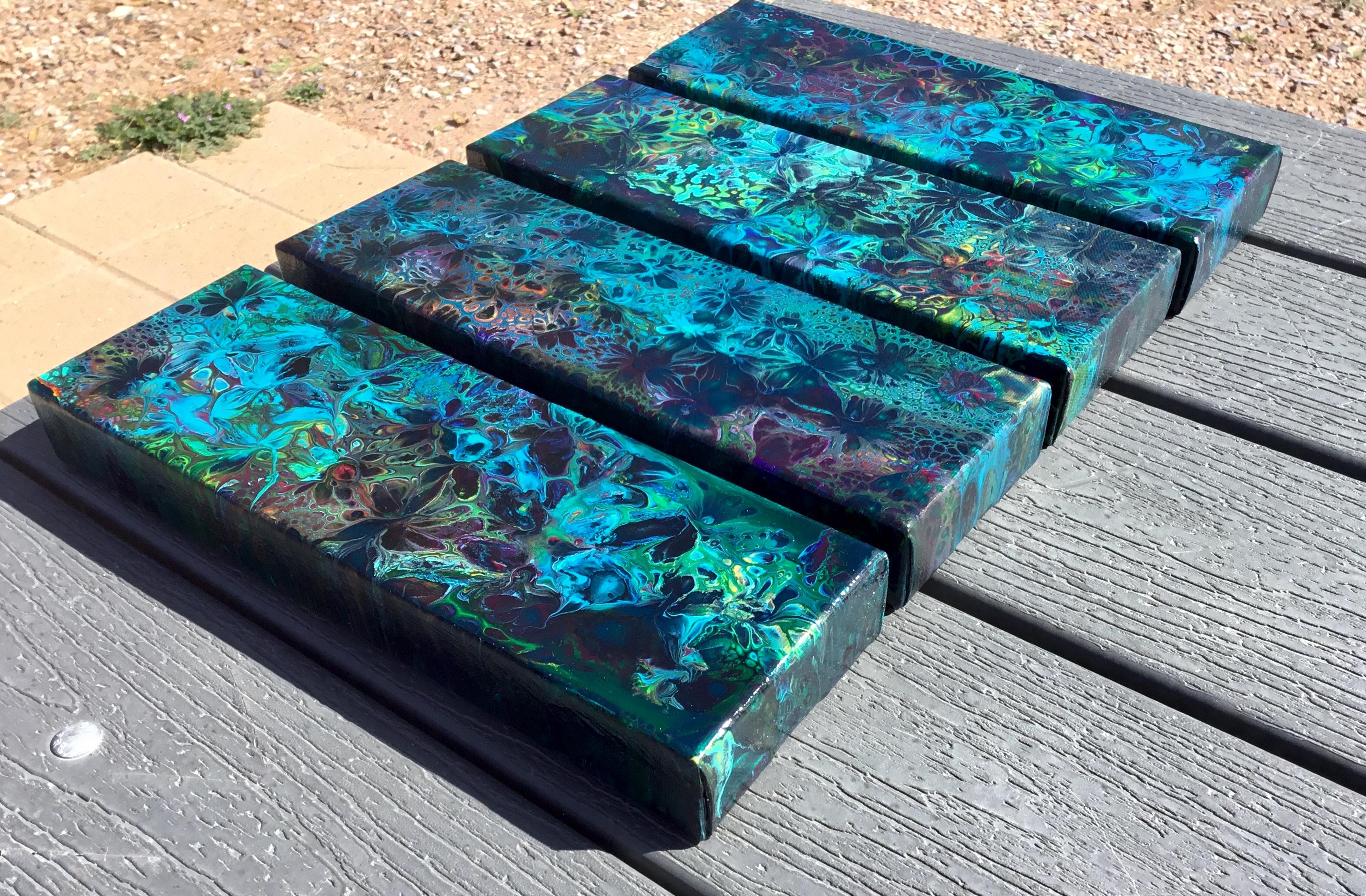 Devine Blue Garden Botanicals Set Original Abstract Acrylic Fluid Pour ...