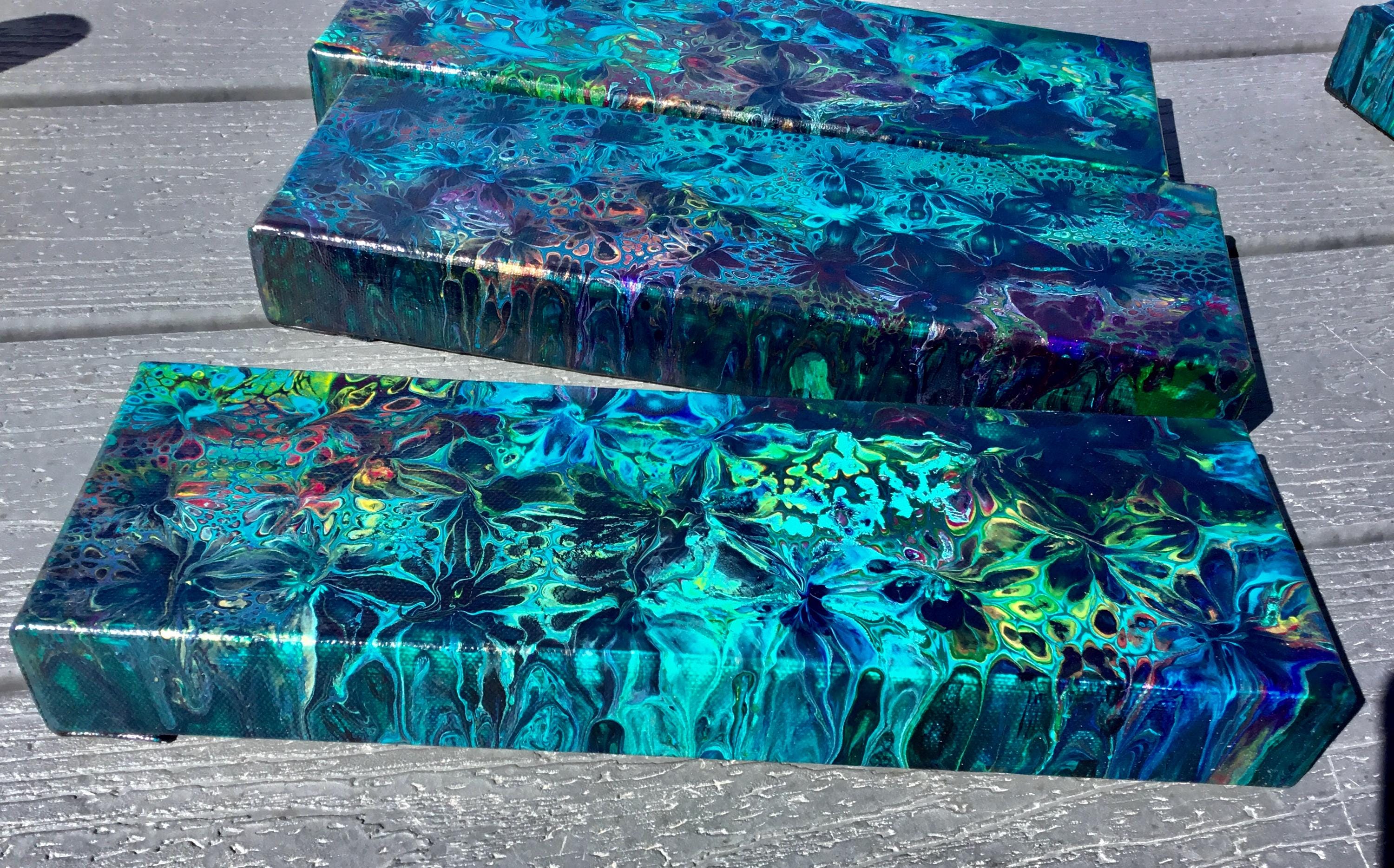 Devine Blue Garden Botanicals Set Original Abstract Acrylic Fluid Pour ...