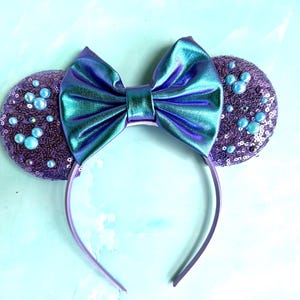 Ariel Inspired Sequin Mickey Mouse Ears with Pearls