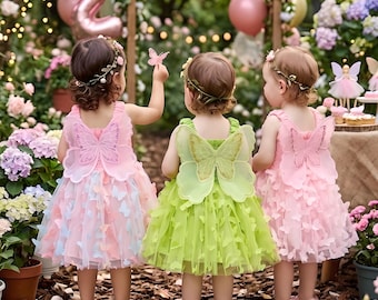 Vestido de aniversário de fada Onederland, modelo Two Magical, com asas de borboleta e anjo em tule rosa arco-íris, ideal para o primeiro aniversário do bebê ou para uma sessão de fotos com bolo.