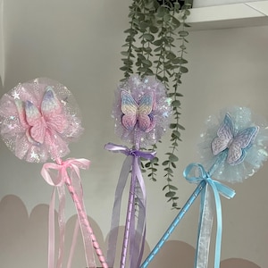 Fancy Dress Magic Glitter Sparkly Butterfly Wand: Pretend Play, Rainbow Fairy Unicorn Princess Prop, Kids Dress Up, Birthday Wishing Wand