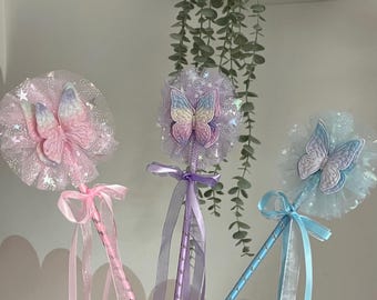 Fancy Dress Magic Glitter Sparkly Butterfly Wand: Pretend Play, Rainbow Fairy Unicorn Princess Prop, Kids Dress Up, Birthday Wishing Wand
