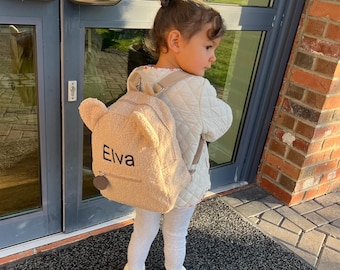 Mochila personalizada com ursinho de pelúcia Borg: Nome bordado em mochila infantil para volta às aulas, bolsa para troca de fraldas, bolsa de viagem, presente.