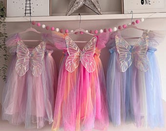 Unicorn Rainbow Tulle Fairy Princess Dress: Embroidered Butterfly Wing, Birthday, Easter Magic, Cake Smash Dress, Baby Toddler Dress Up
