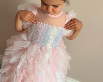 Toddler Good Witch Dress - Pink Sequin Princess Ball Gown - Iridescent Flower Girl Tutu - Magical Birthday Party Outfit - Sparkly Tulle