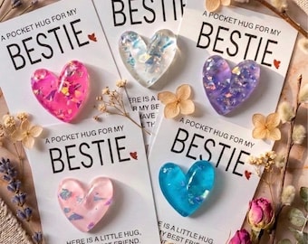 Resin Heart - Bestie Pocket Hug | Meaningful Card Gift for Friends | Anxiety Comfort & Reassurance – Perfect Thinking of You Token Keepsake