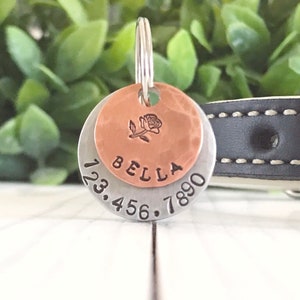 Pet tag, mixed metal pet ID tag, hand stamped, copper, aluminum, stacked, dog ID tag, kitten tag, cat ID tag, tag, personalized, Bella