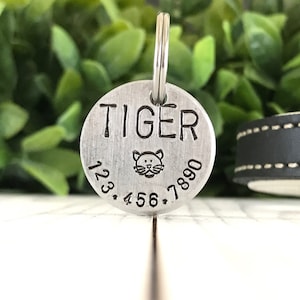 Aluminum pet tag, custom pet tag, hand stamped pet tag, pig tag, pet ID tag, cat tag, kitten tag, personalized, small pet tag, Tiger