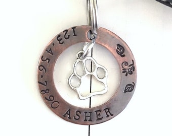 Pet ID tag, dog ID tag,  large pet, hand stamped,handstamped pet tag, large dog,custom pet tag, pet gift, personalized, copper washer, Asher