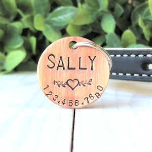 Handstamped Pet tags, copper pet ID tag, large dog tag, custom pet tag, ID tag, dog ID tag, dog collar tag, pet gift, personalized, Sally